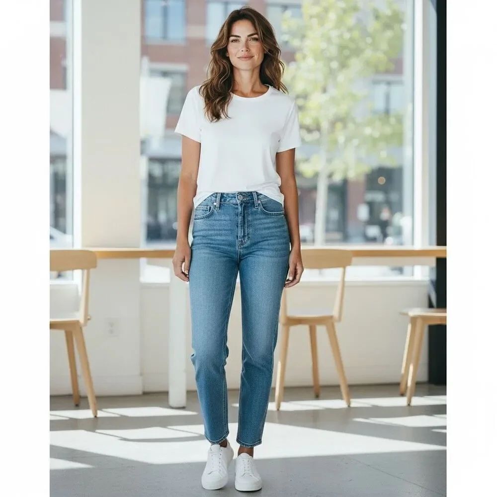 Good American size 26 high rise straight leg blue m10
